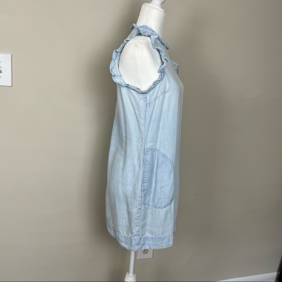 CLOTH & STONE CHAMBRAY MINI DRESS RUFFLE HALTER NECK BLUE SIZE SMALL - Picture 7 of 16